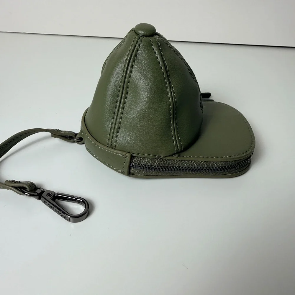 Steve‎ Madden Green Faux Leather Baseball Cap Coin Purse Keychain Bag